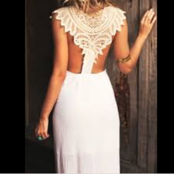 Jen’s Pirate Booty White/Beige Lace Back Maxi Dress
